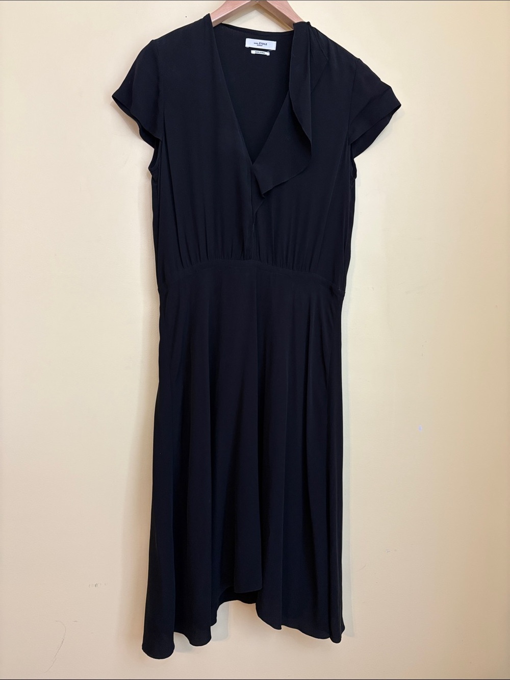 Isabel Marant Étoile West Black Asymmetrical Hem Flutter Sleeve Midi Dress 38/M - Picture 3 of 15